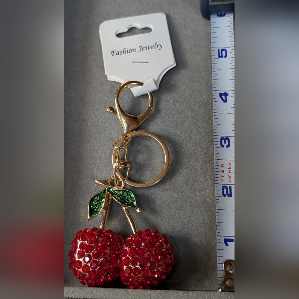 🆕 Red Rhinestone🍒 Cherry 🍒 Keychain/Charm - Picture 6 of 7